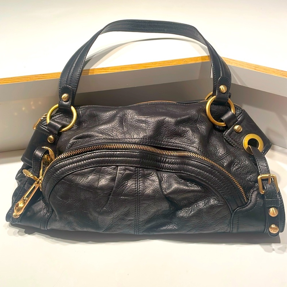 B Makowsky black Leather Large Handle tote Bag